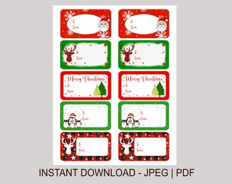 Printable Christmas Labels, Instant Download, Winter Holiday, Digital Download, Christmas Gift Tag Stickers