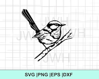 Bird SVG, PNG, EPS, DXf, Instant Download, Digital Download, Superb fairy Wren Clipart, Svg Files for Cricut, Wren Bird Silhouette Outline