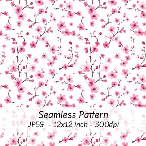 Padrão sem emenda Flor de cerejeira Download instantâneo, Papel digital floral, Padrões de flores rosa, Fundo botânico