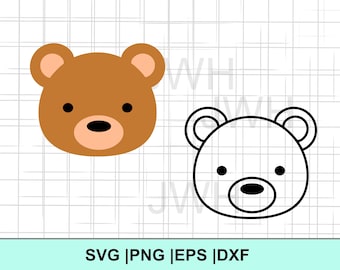 Cute Bear SVG, PNG, EPS, DXf, Digital Download, Bear Face, Svg files for Cricut, Bear Face outline, Bear Clipart