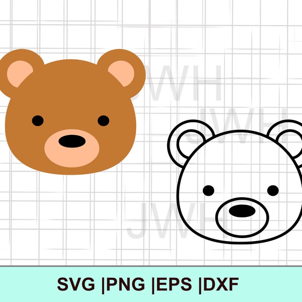 Cute Bear SVG, PNG, EPS, DXf, Digital Download, Bear Face, Svg files for Cricut, Bear Face outline, Bear Clipart