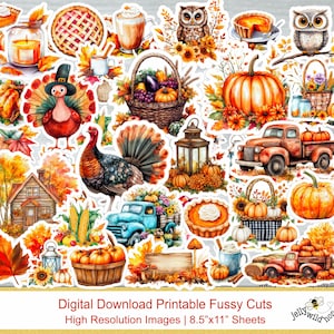 Autumn Fussy Cuts, Digital Download Printable, Junk Journal Kits, Junk Journal Supplies, Scrapbooking, Stickers, Card making, Ephemera