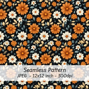 Boho Fall Floral Seamless Pattern, Instant Download, Florals Digital Paper,  Autumn Flowers Printable  Digital Background Scrapbooking