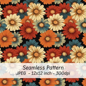 Boho Fall Floral Seamless Pattern, Instant Download, Florals Digital Paper, Botanical Autumn Flowers Printable  Digital Background
