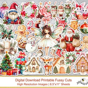 Christmas Fussy Cuts, Digital Download Printable, Junk Journal Kits, Junk Journal Supplies, Scrapbooking, Stickers, Card making, Ephemera