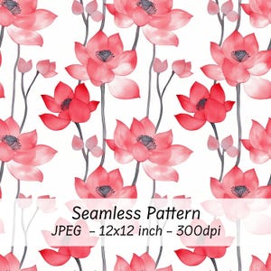 Roze lotusbloemen naadloos patroon, instant download, bloemen digitaal papier, aquarel lentebloemen patroon afdrukbare digitale achtergrond