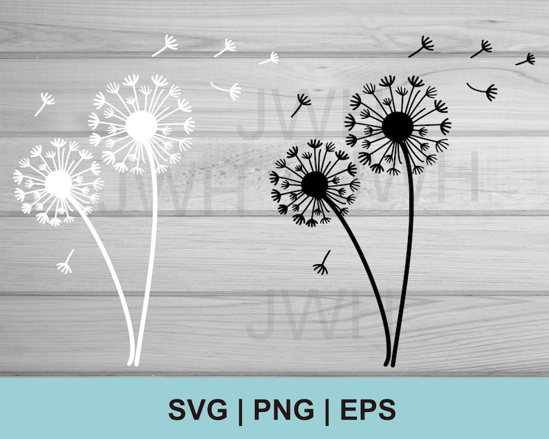 May include: Black and white dandelion silhouette design with a single dandelion blowing seeds. The design is perfect for creating a whimsical and nature-inspired look for your projects.