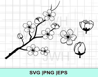 Cherry Blossom SVG, PNG, EPS, Instant Download, Digital Download,  Sakura Flower Clipart, Svg Files for Cricut, Floral SvgCut File