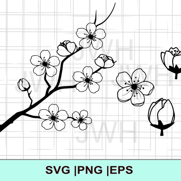 Cherry Blossom SVG, PNG, EPS, Instant Download, Digital Download,  Sakura Flower Clipart, Svg Files for Cricut, Floral SvgCut File