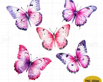 Pink Butterfly Watercolor  PNG for Sublimation, Instant Download, Digital Download, Butterfly clipart bundle, Sublimation Designs