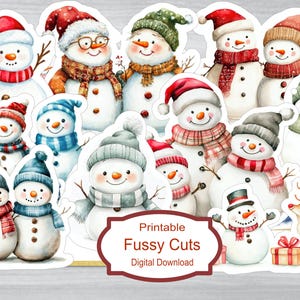 Kerstsneeuwpoppen kieskeurige snitten, digitale download afdrukbare, ongewenste dagboek, junk dagboek benodigdheden, scrapbooking, sticker, kaarten maken, kortstondige