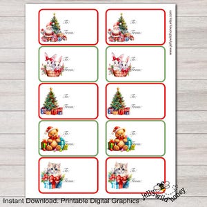 Étiquettes imprimables d'autocollant d'étiquette de cadeau de Noël, téléchargement immédiat, vacances d'hiver, téléchargement numérique imprimable, lot d'autocollants de Noël mignons