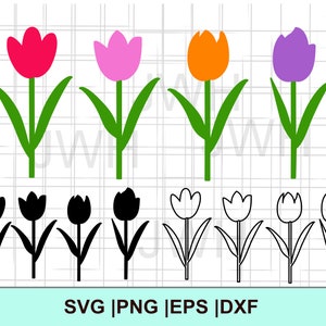 Tulpe SVG, PNG, EPS, DXf, Sofort-Download, Digitaler Download, Tulpen Bundle Clipart, SVG-Dateien für Cricut, SVG Blumen, Frühlingsblume Floral