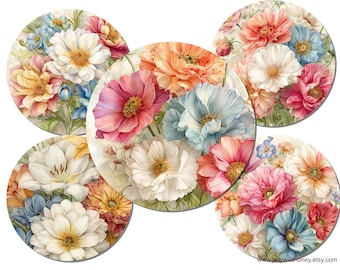 Victoria Flowers  bottle cap images digital collage sheet 1 inch 25 mm round  cabochons circle pendant button pin download printable