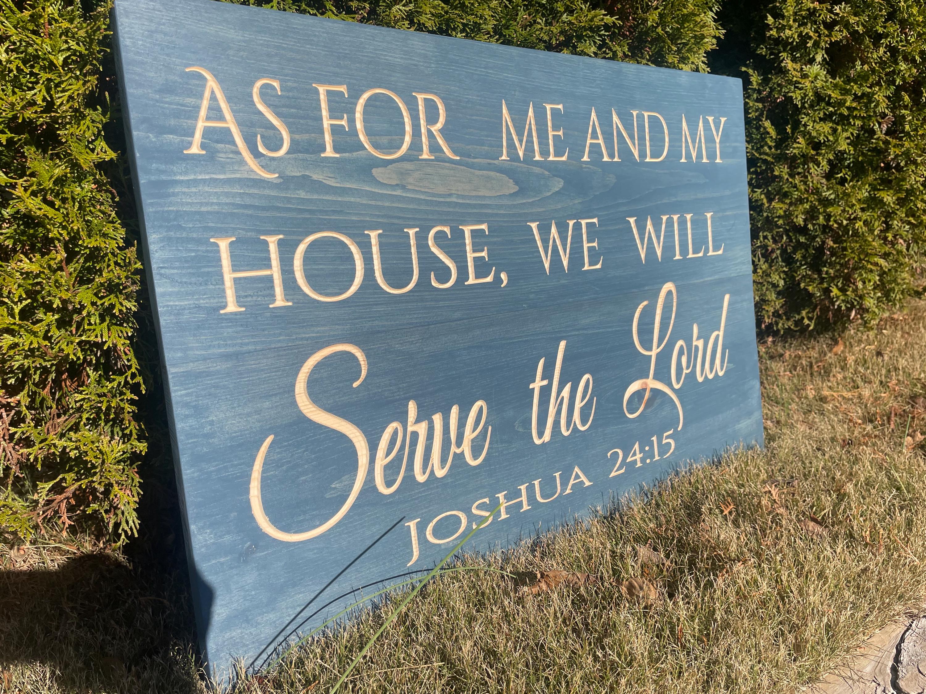 Joshua 24:15 Wall Scripture Sign - As for Me and My House - Christian Wood Wall Art - Carved Bible Verse Sign