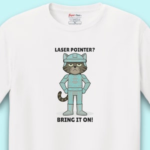 Camiseta "Láser Pointers Bring It On", camiseta neón de ciencia ficción con gato, colección Cat Boss