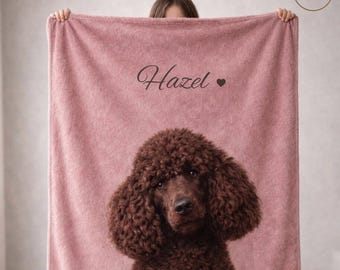 Custom Dog Blanket from Photo + Name, Personalized Pet Picture Blanket, Cat or Dog Throw, Velveteen Plush Blanket Gift, Memorial Keepsake