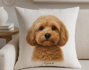 Custom Maltipoo Pillow, Personalized Dog Portrait, Custom Pet Photo Gift, Maltipoo Lover Gift, Pet Memorial Gift, Dog Decor Throw Pillow