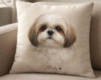 Shih Tzu Custom Pillow, Personalized Pet Portrait Cushion, Dog Memorial Keepsake Gift, Pet Lover Decor