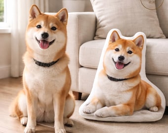Shiba Custom 3D Pet Pillow, Personalized Dog Shaped Cushion, Realistic Dog Portrait Pillow, Custom Dog Photo Gift, Memorial Dog Keepsake