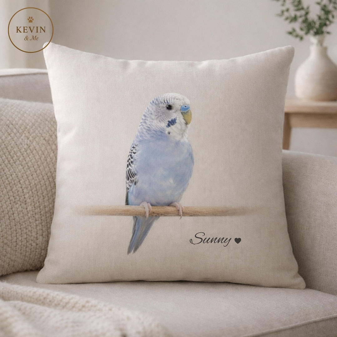 Custom Budgie Pillow, Personalized Budgerigar Parakeet Cushion, Bird ...