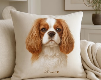 Custom Cavalier King Charles Spaniel Pillow, Personalized Dog Portrait Throw Pillow,Pet Memorial Gift, Custom Pet Cushion, Pet Photo Pillow