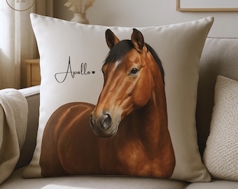Custom Horse Pillow, Personalized Horse Portrait Cushion, Equestrian Gift, Realistic Horse Art Pillow, Horse Lover Decor Horse Memorial Gift