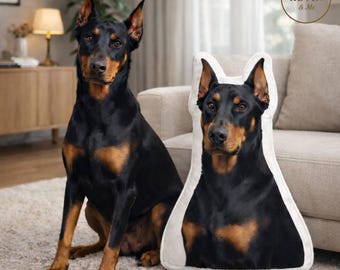 Custom Doberman Shaped Pillow from Photo, Realistic 3D Pet Portrait Pillow, Personalized Dog Memorial Gift, Doberman Lover Gift