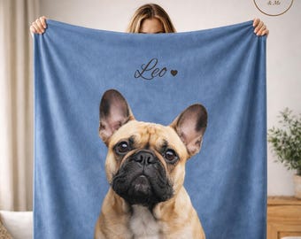 Personalized Pet Photo Blanket, Custom Dog or Cat Portrait, Memorial Gift, Pet Loss Keepsake, Dog Mom Gift