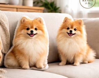 Custom Pomeranian Shaped Pillow from Photo, Ultra Realistic 3D Dog Pillow, Personalized Pet Gift, Memorial Keepsake