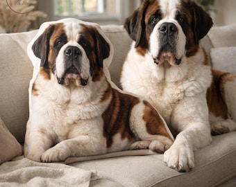 Custom Saint Bernard Shaped Pillow, Ultra Realistic Dog Pillow, Personalized 3D Pet Portrait Pillow, Memorial Dog Keepsake