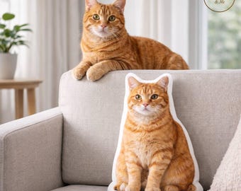 Custom Cat Shaped Pillow from Photo, Personalized 3D Pet Pillow, Realistic Cat Plush, Memorial Cat Gift, Pet Lover Decor