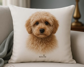Custom Maltipoo Pillow, Personalized Dog Portrait Cushion, Pet Memorial Gift, Realistic Dog Pillow