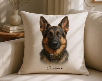 Custom German Shepherd Pillow, German Shepherd Gift, Personalized Dog Portrait, Custom Pet Gift, Memorial Dog Decor, Pet Lover Gift Cushion