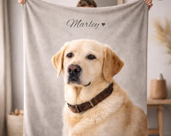 Aangepaste fotodeken voor huisdieren met naam, gepersonaliseerde deken met portret van hond of kat, herdenkingscadeau voor huisdier voor hond, moeder en vader van de hond