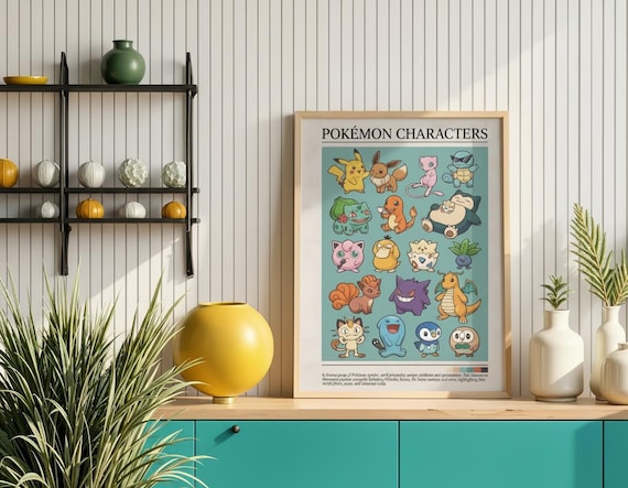 Pokémon Characters Poster | Cute Pokémon Art Print | Retro Minimal Anime Poster | Digital Download