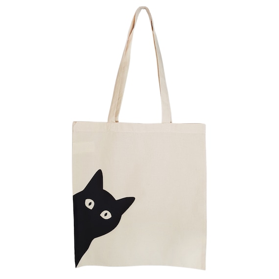 Tote bag, Cat lovers, Cat tote bag, shopping bag, Reusable, Gift Bag, Peeking Cat