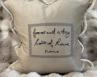 Personalized custom Handwriting Of Your Loved One, Embroidered On a cushion cover, Memory Keepsake.