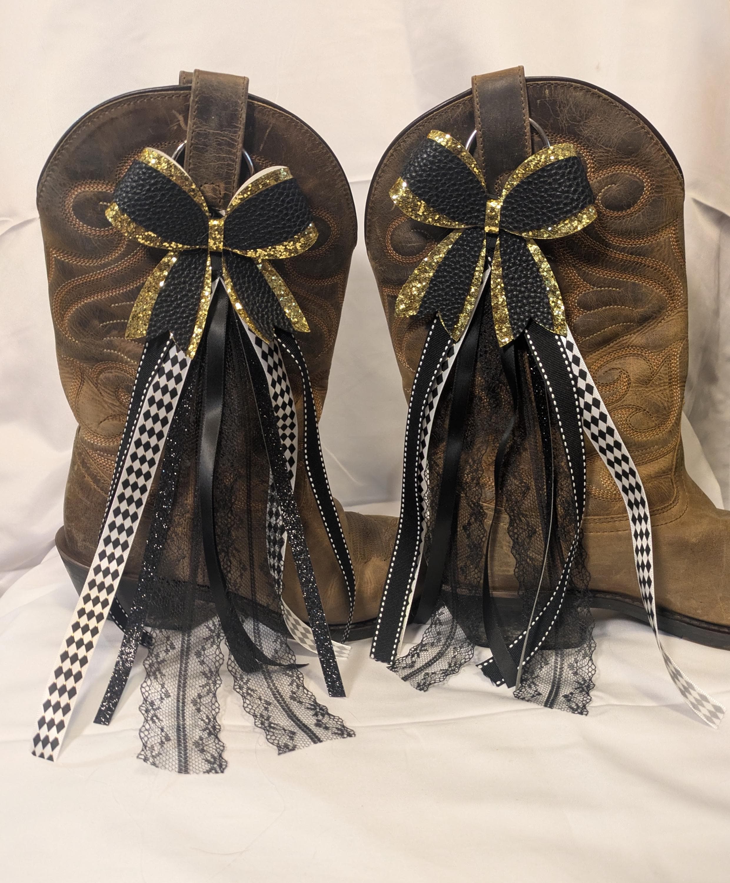 Handmade Black & Gold Boot Bows - Rodeo, Shows, Concerts - Set of 2