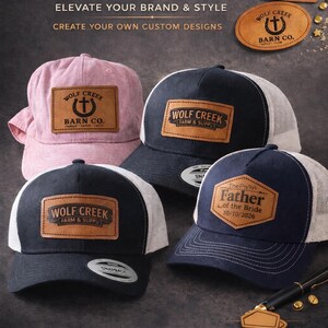 Custom Laser Engraved Leatherette Hat Patch, Personalized Logo Designs