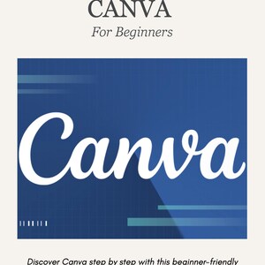 Peut inclure: Une couverture de livre avec le titre "CANVA For Beginners" en blanc. Le mot "Canva" est affich&eacute; en blanc sur un fond bleu avec des formes g&eacute;om&eacute;triques. Le texte en dessous dit : "D&eacute;couvrez Canva &eacute;tape par &eacute;tape avec ce guide..."
