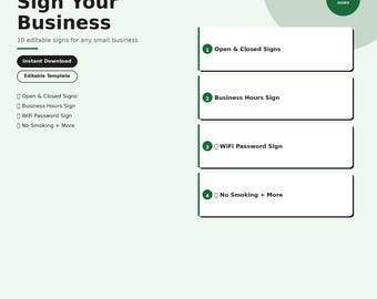 Paquete de letreros comerciales editables / Horario de WiFi (Abierto/Cerrado) (Descarga instantánea)