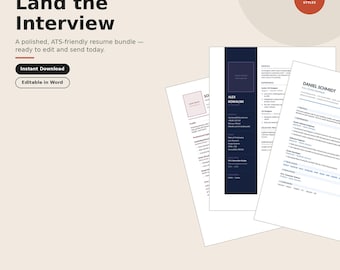Paquete de plantillas de currículum modernas / 3 diseños de CV profesionales (Word DOCX)