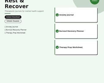 Lot de carnets de bien-être | Anxiety Journal Planificateur de récupération d'épuisement professionnel Feuille de travail de préparation à la thérapie | mot | Téléchargement instantané
