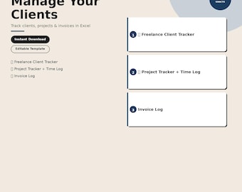 Paquete CRM para freelancers / Seguimiento de clientes / Seguimiento de proyectos / Registro de facturas / Excel / Google Sheets / Descarga instantánea