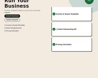 Kit de inicio para pequeñas empresas / Plantilla de factura Lista de verificación para la incorporación de clientes Calculadora de precios / Excel / Descarga instantánea