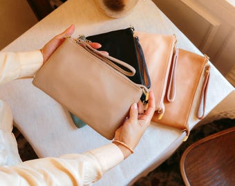 Weiches italienisches Lederarmband, Frauen-schlanke Kupplung, Lederreißverschluss-Kupplungs-Geldbeutel, kleine Umhängetasche, Brautgeschenk-kosmetische Tasche