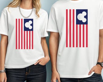 Minimalist American Flag T-shirt with Mouse Head Disney Inspired Sweatshirt Patriotic Park Day Pullover