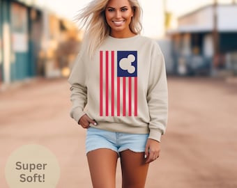 Minimalist American Flag Sweatshirt with Mouse Head Disney Inspired Sweatshirt Patriotic Park Day Pullover