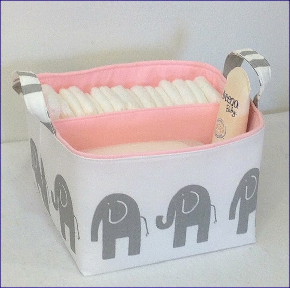 Items similar to LG Diaper Caddy 10"x10"x7" Fabric Storage Organizer, Basket, Grey Elephant on